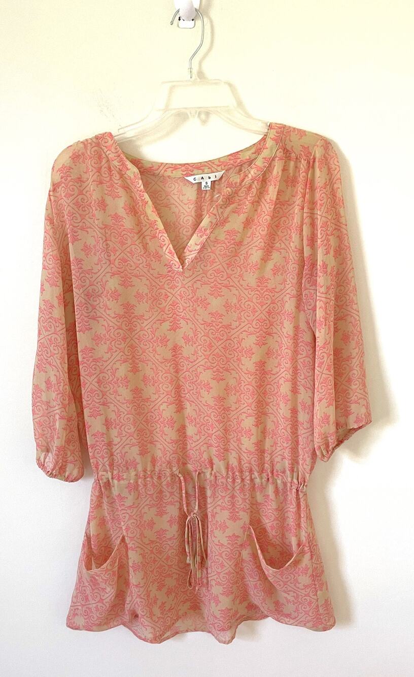 CAbi Shear Tie Tunic Mini Dress Coverup Pink Tank Size Small